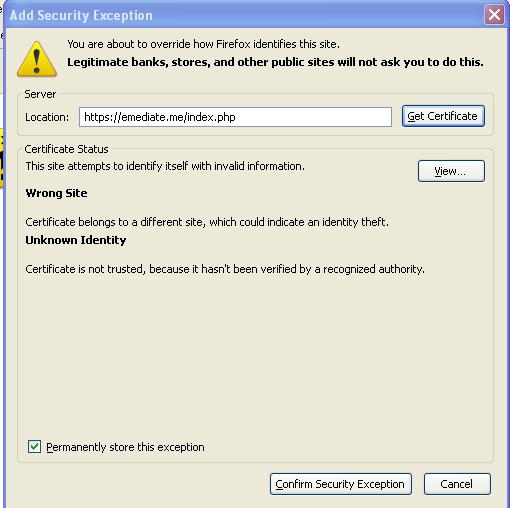 Certificate Not Trusted Error in in Firefox 12